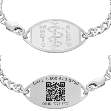 QR Code Classic Embossed Medical ID Bracelet Sterling Silver